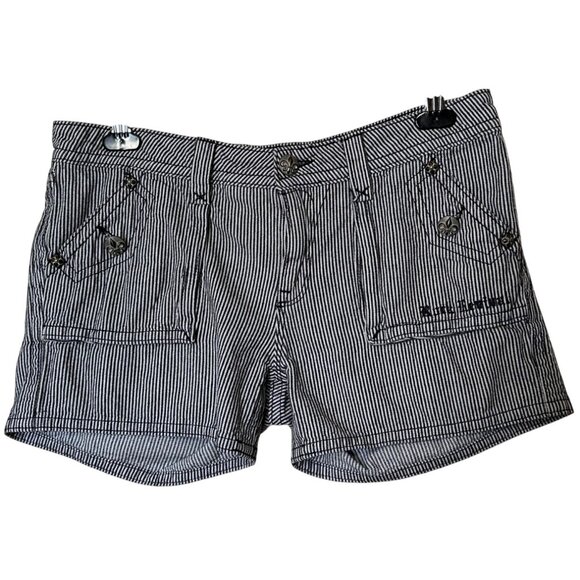 Rock Revival Striped Navy Mid-Rise Denim Shorts 100% Cotton Waist Size 30/32 - Picture 1 of 14